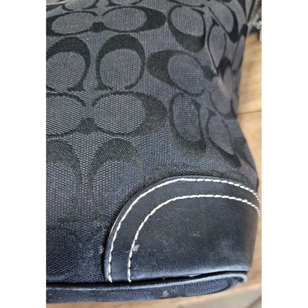 Vintage Coach Signature Black Jacquard Hobo Shoulder Bag Leather Trim Y2K - Picture 6 of 10